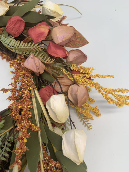 18" Artificial Dried-Look Autumn Floral & Grass Wreath
