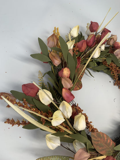 18" Artificial Dried-Look Autumn Floral & Grass Wreath