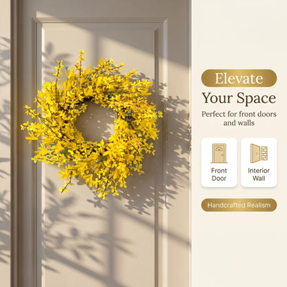 18" Wholesale Premium Yellow Forsythia Artificial Flower Wreath for Front Door