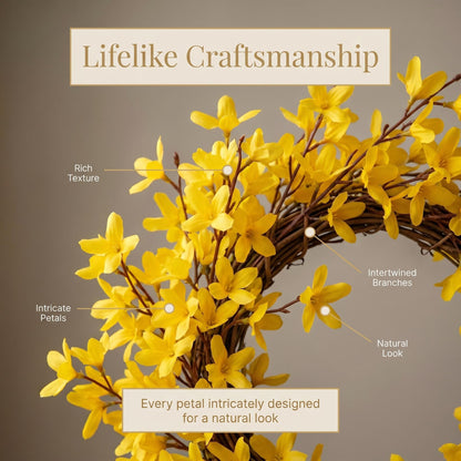 18" Wholesale Premium Yellow Forsythia Artificial Flower Wreath for Front Door