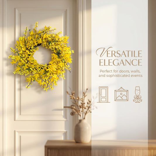 18" Wholesale Premium Yellow Forsythia Artificial Flower Wreath for Front Door