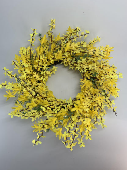 18" Wholesale Premium Yellow Forsythia Artificial Flower Wreath for Front Door