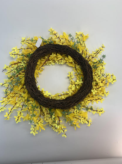 18" Wholesale Premium Yellow Forsythia Artificial Flower Wreath for Front Door