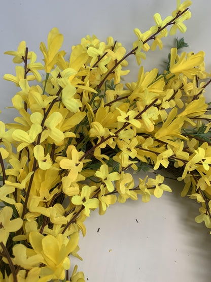 18" Wholesale Premium Yellow Forsythia Artificial Flower Wreath for Front Door