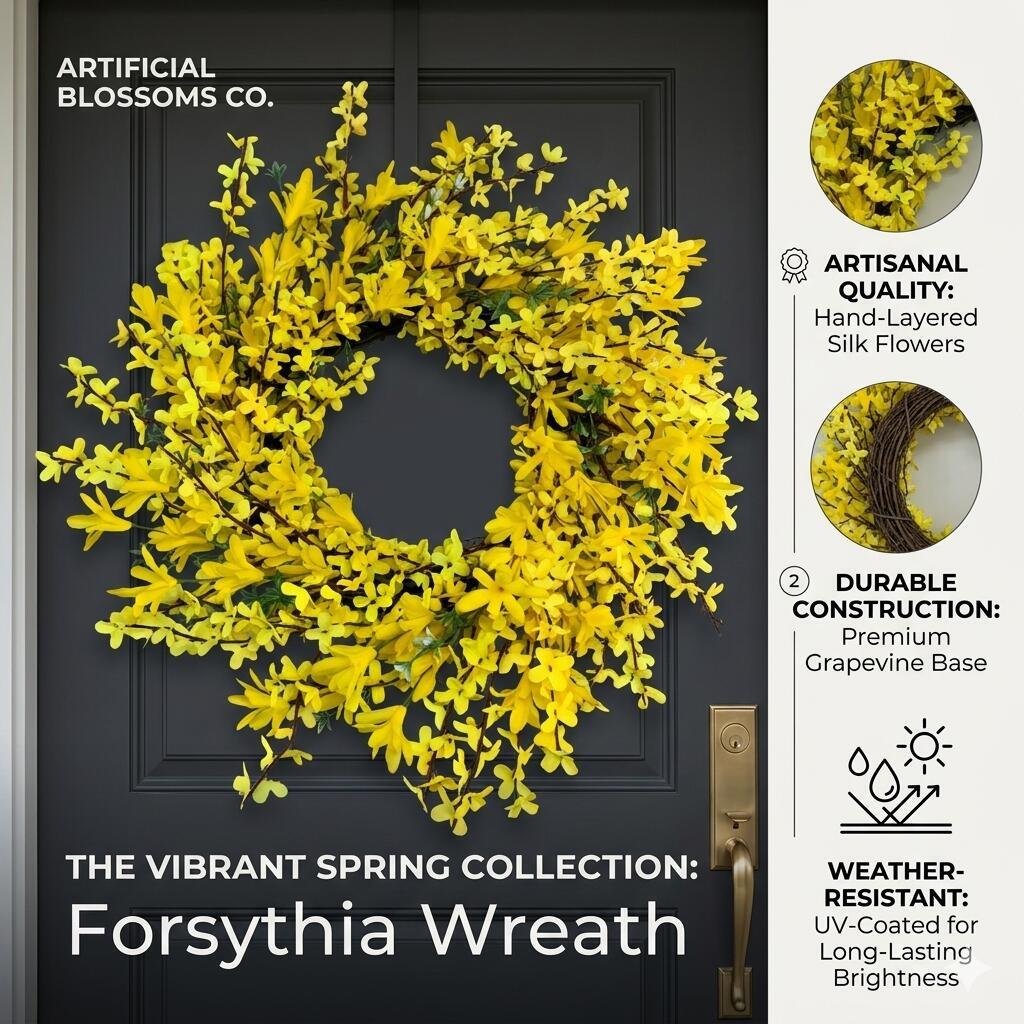 18" Wholesale Premium Yellow Forsythia Artificial Flower Wreath for Front Door