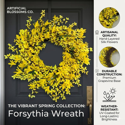 18" Wholesale Premium Yellow Forsythia Artificial Flower Wreath for Front Door