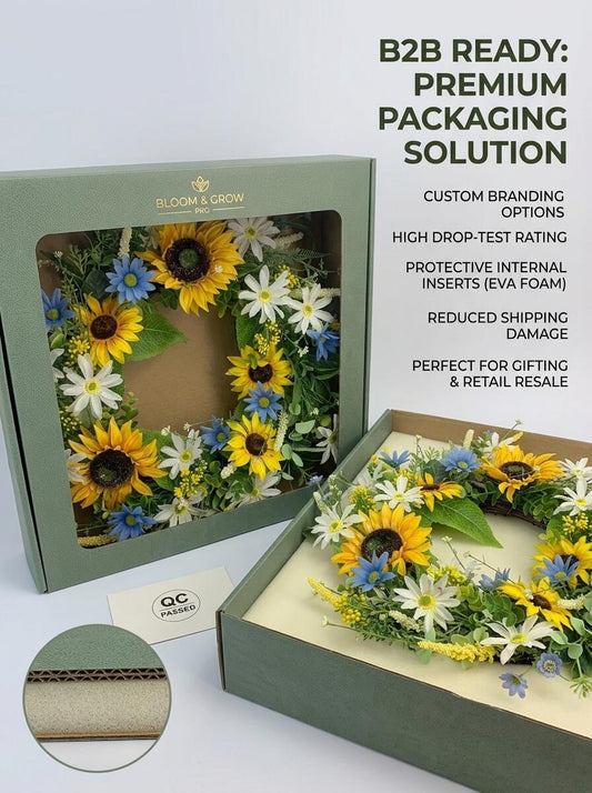 18" Wholesale Premium Artificial Sunflower and Daisy Wreath for Front Door