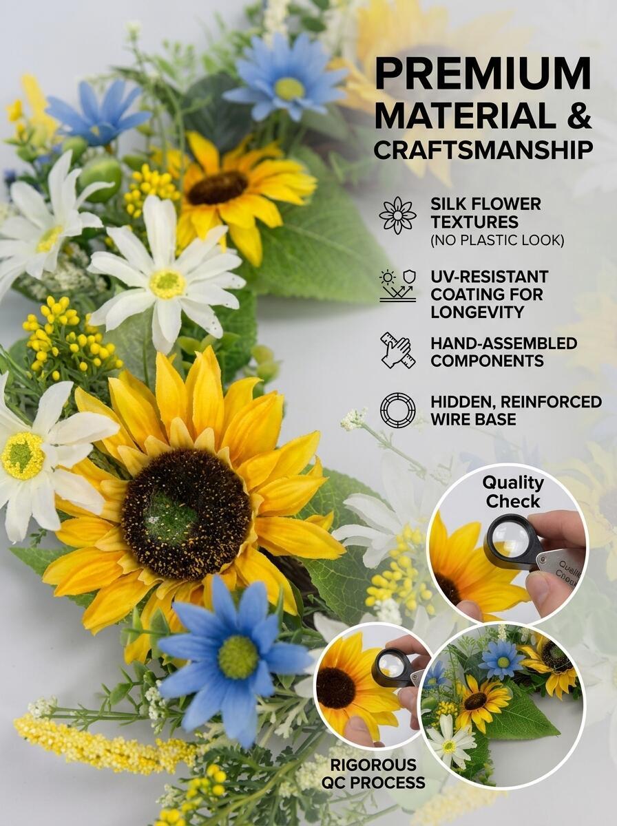 18" Wholesale Premium Artificial Sunflower and Daisy Wreath for Front Door