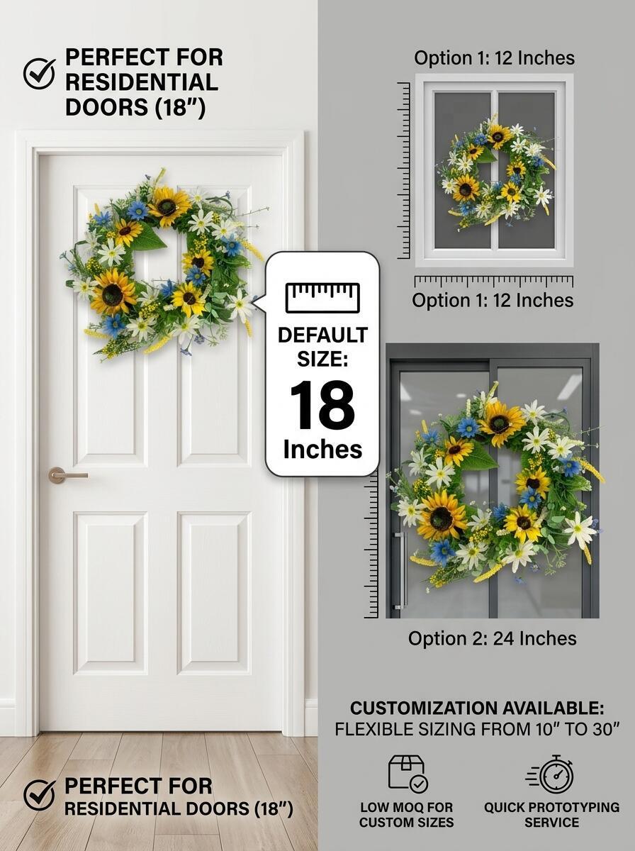 18" Wholesale Premium Artificial Sunflower and Daisy Wreath for Front Door