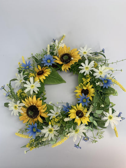 18" Wholesale Premium Artificial Sunflower and Daisy Wreath for Front Door