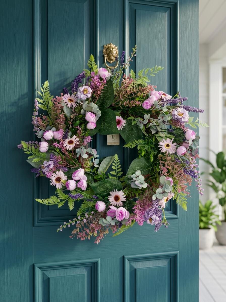 Wholesale 18" Premium Artificial Lavender and Mixed Floral Wreath for Front Door