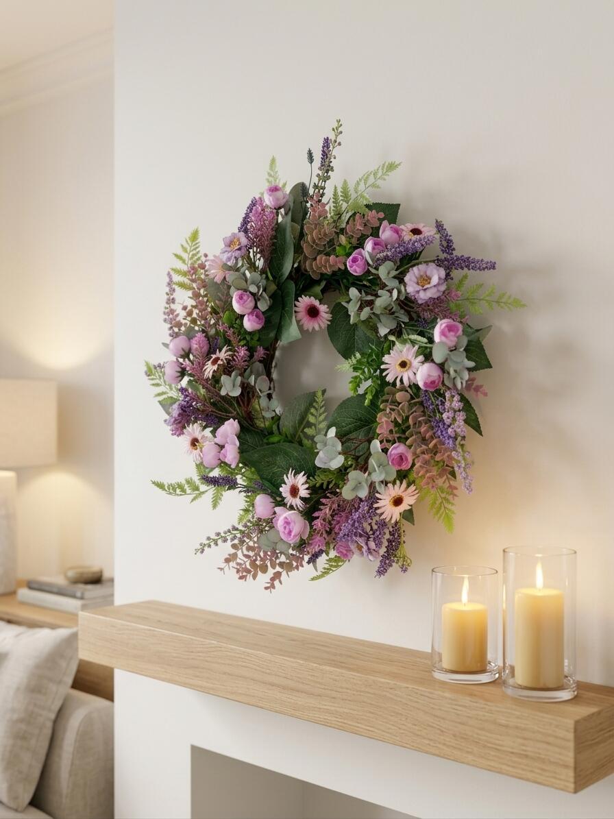 Wholesale 18" Premium Artificial Lavender and Mixed Floral Wreath for Front Door