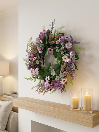 Wholesale 18" Premium Artificial Lavender and Mixed Floral Wreath for Front Door