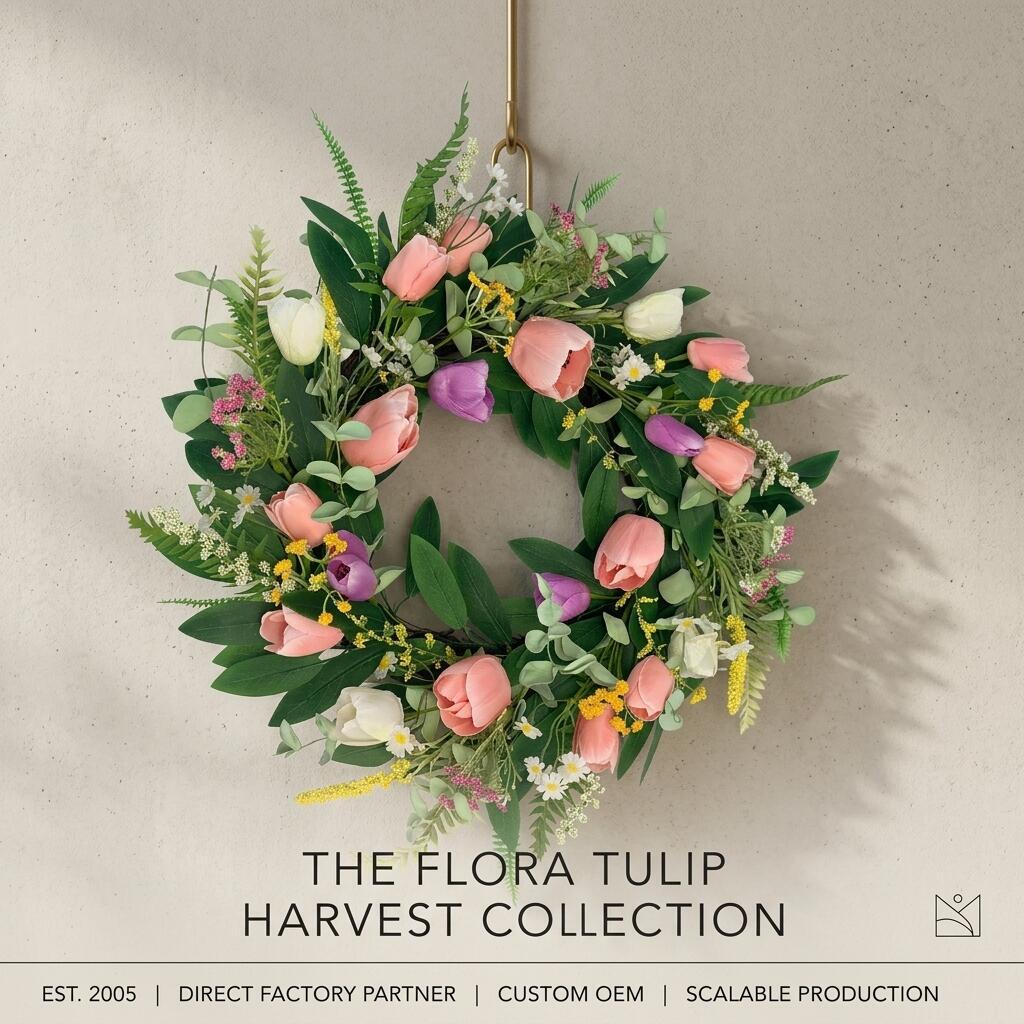18" Wholesale Premium Artificial Tulip Wreath for Front Door
