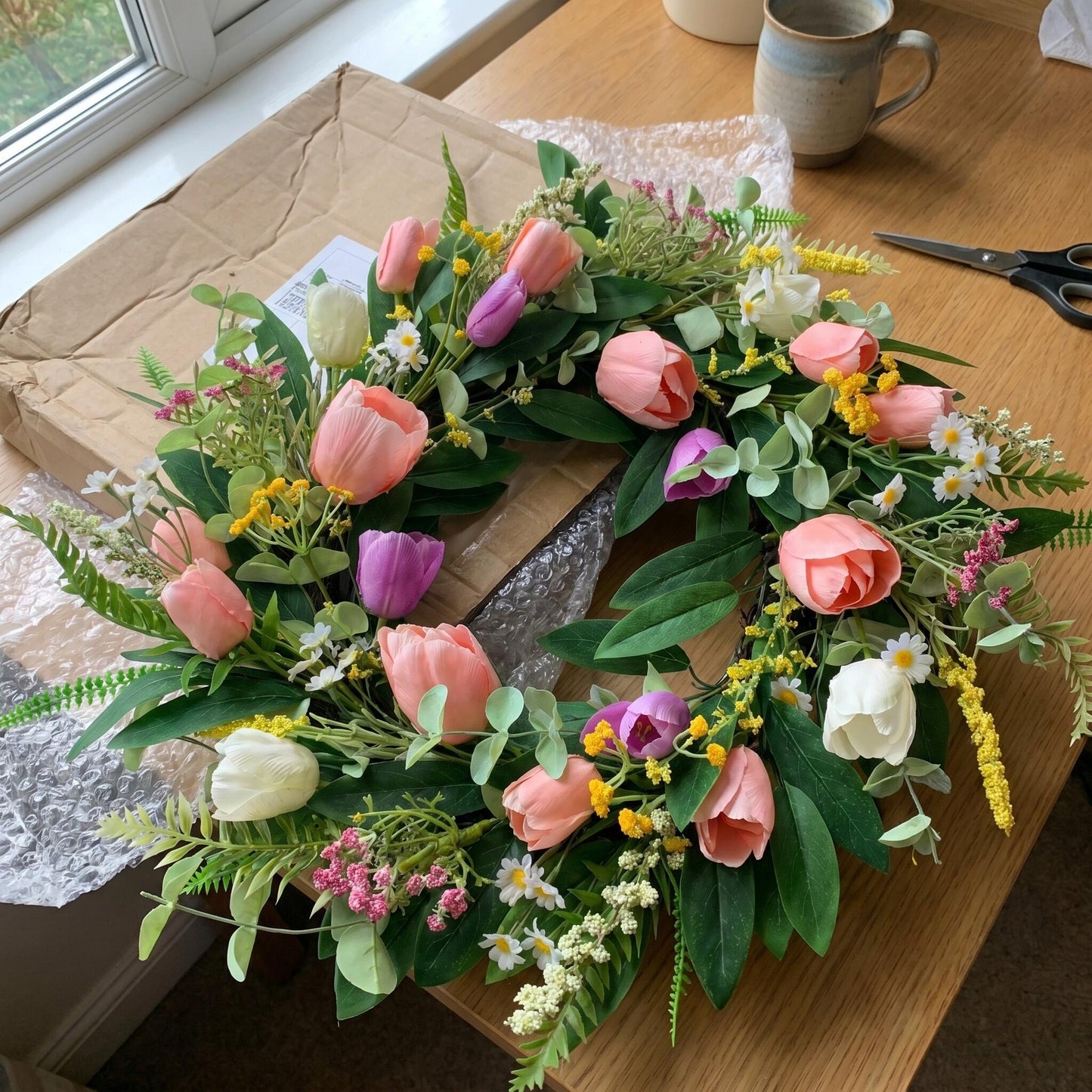 18" Wholesale Premium Artificial Tulip Wreath for Front Door