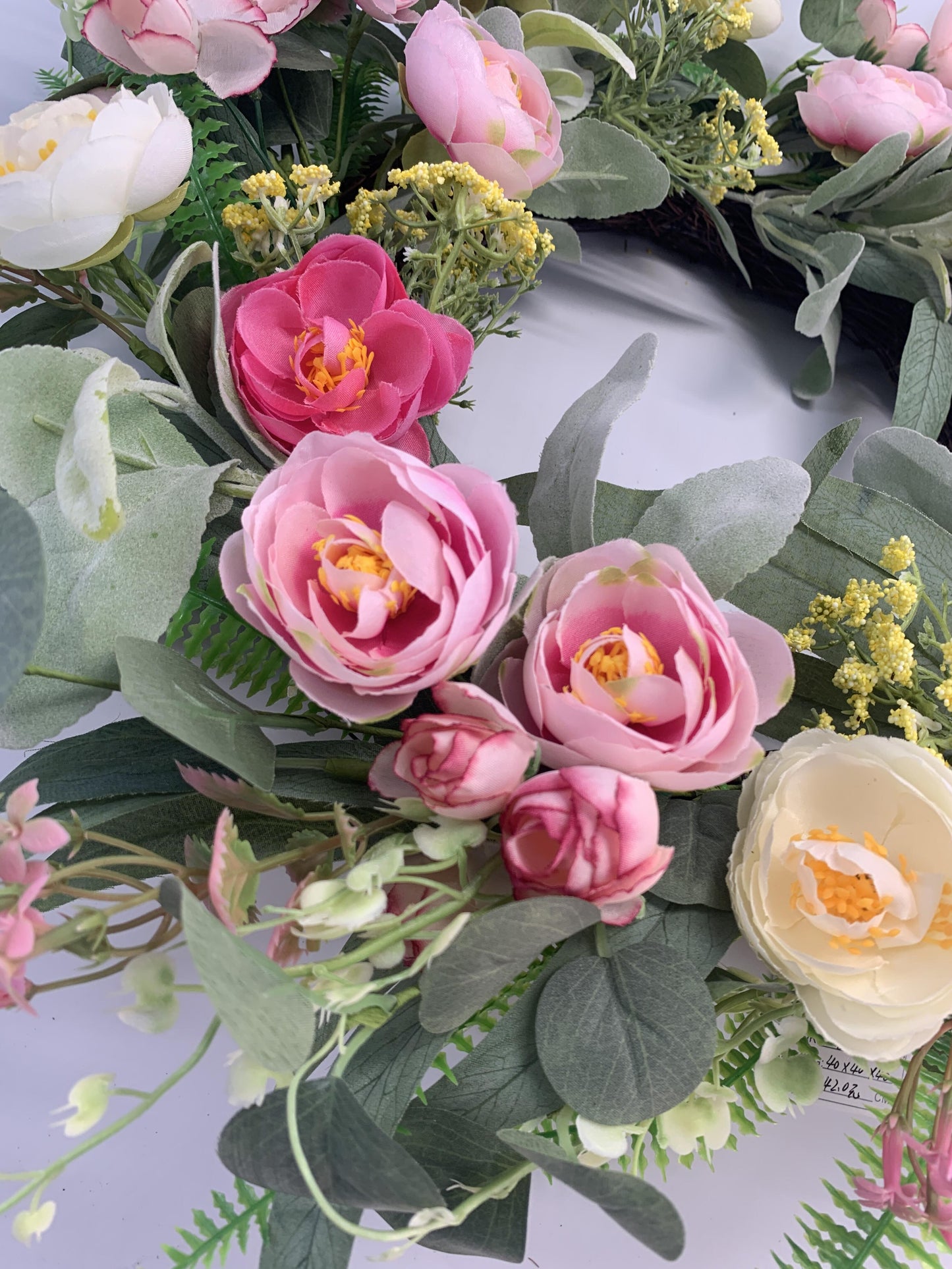 18" Wholesale Premium Artificial Ranunculus and Rose Spring Wreath for Front Door