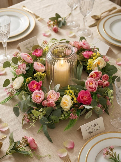 18" Wholesale Premium Artificial Ranunculus and Rose Spring Wreath for Front Door