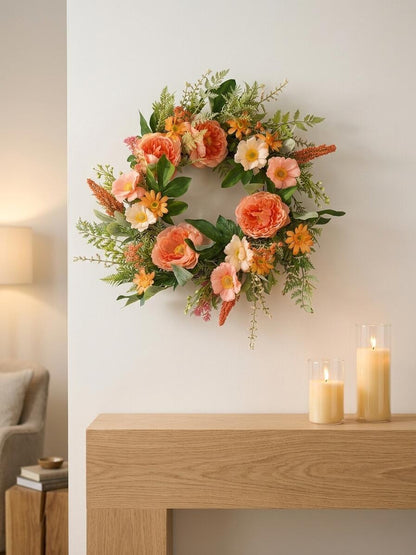 Wholesale 18" Luxurious Artificial Peach Peony Wreath for Front Door