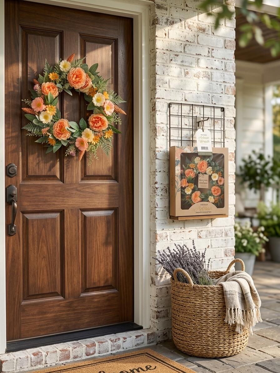 Wholesale 18" Luxurious Artificial Peach Peony Wreath for Front Door