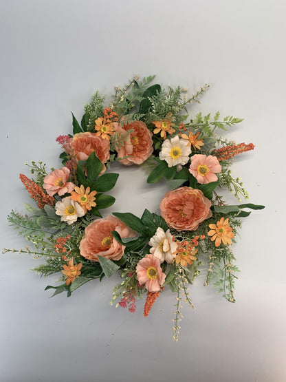 Wholesale 18" Luxurious Artificial Peach Peony Wreath for Front Door