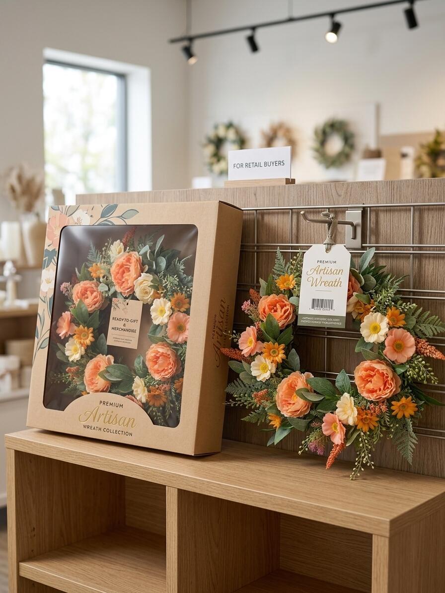 Wholesale 18" Luxurious Artificial Peach Peony Wreath for Front Door