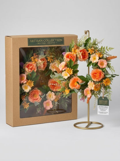Wholesale 18" Luxurious Artificial Peach Peony Wreath for Front Door