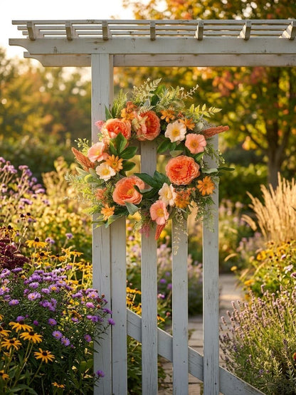 Wholesale 18" Luxurious Artificial Peach Peony Wreath for Front Door