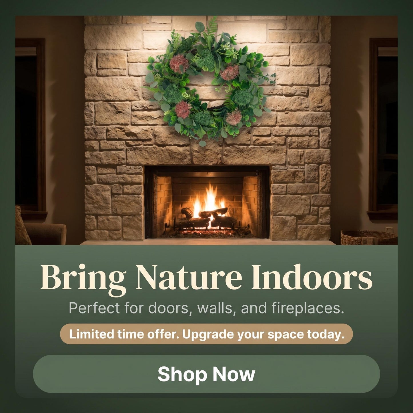 18" Modern Artificial Eucalyptus Wreath with Pom-Pom Thistle Blooms