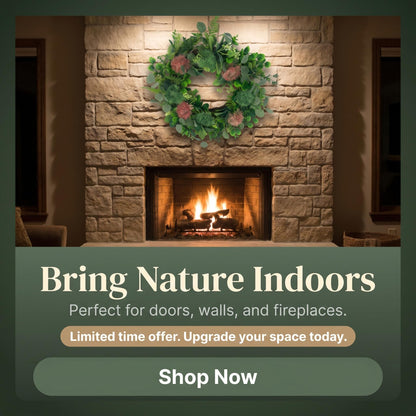 18" Modern Artificial Eucalyptus Wreath with Pom-Pom Thistle Blooms