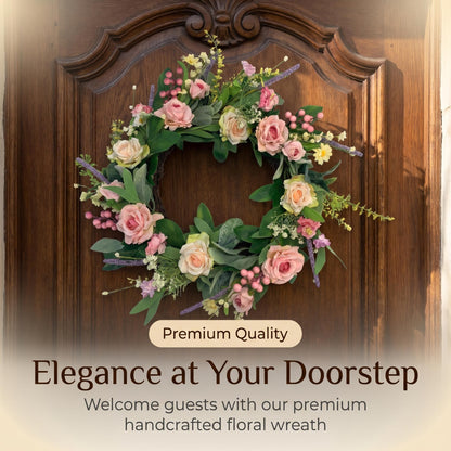 18" Romantic Artificial Rose and Lavender Vine Wreath for Front Door