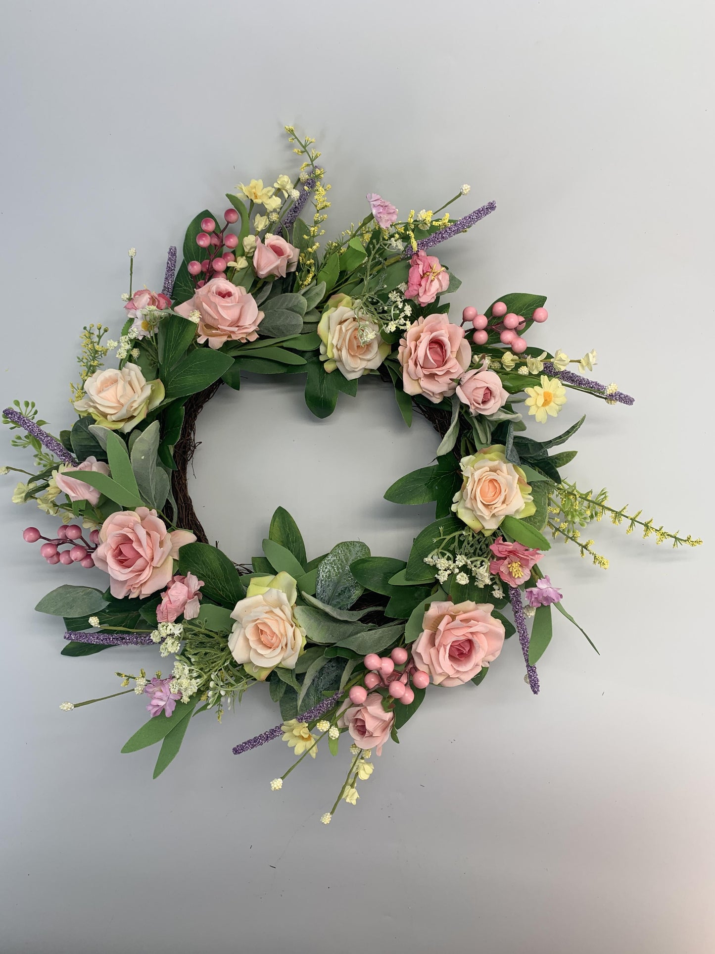18" Romantic Artificial Rose and Lavender Vine Wreath for Front Door