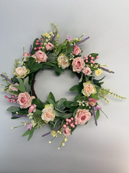18" Romantic Artificial Rose and Lavender Vine Wreath for Front Door