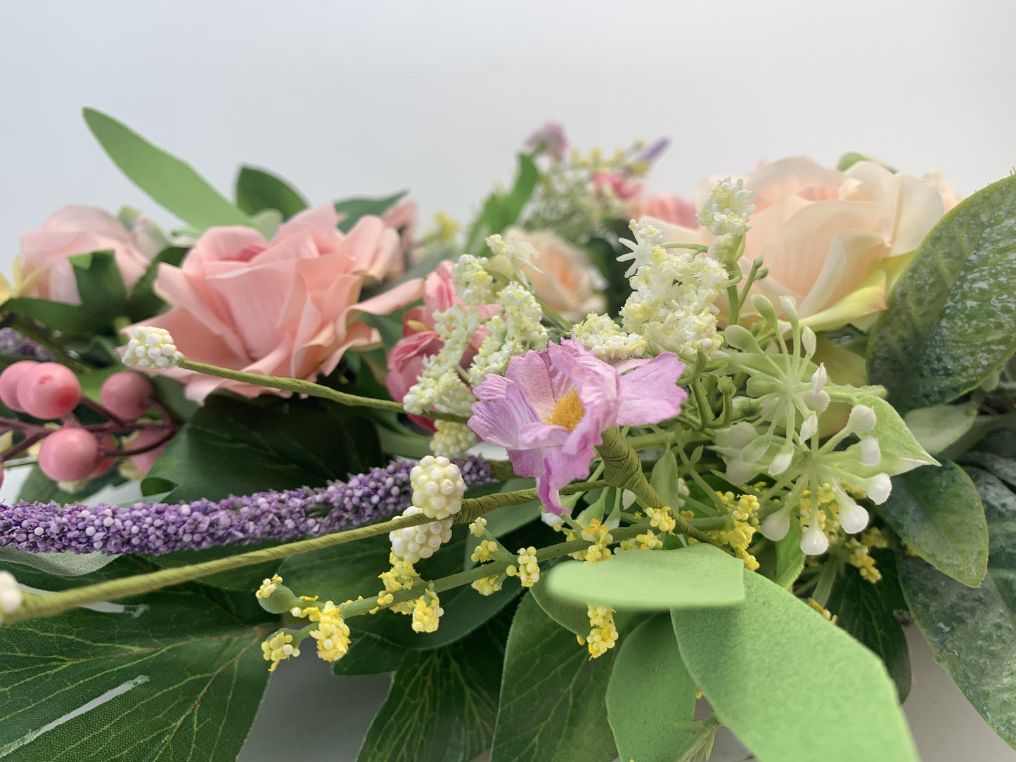 18" Romantic Artificial Rose and Lavender Vine Wreath for Front Door