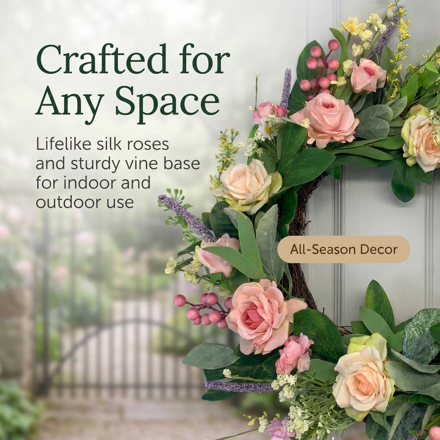 18" Romantic Artificial Rose and Lavender Vine Wreath for Front Door