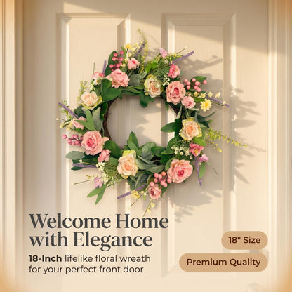 18" Romantic Artificial Rose and Lavender Vine Wreath for Front Door