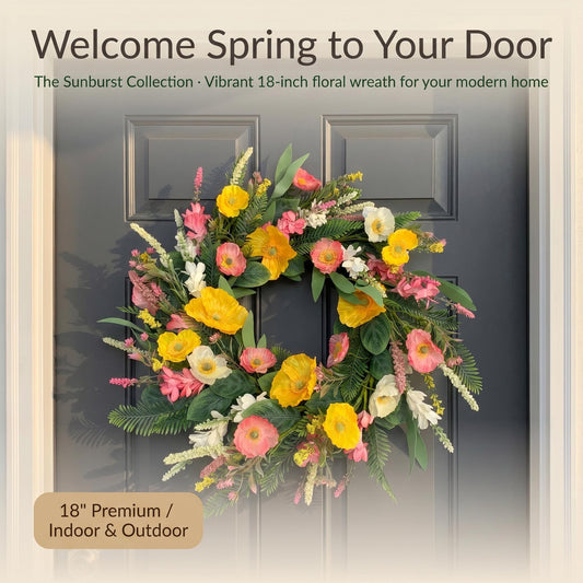 18" Artificial  Poppy Flower Wreath for Front Door
