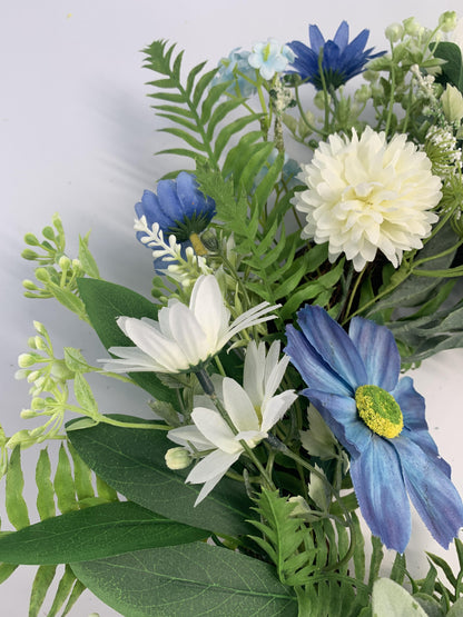 Wholesale 18" Artificial Blue Daisy & Dahlia Floral Wreath for Front Door, Indoor Outdoor Versatile Greenery Wreath