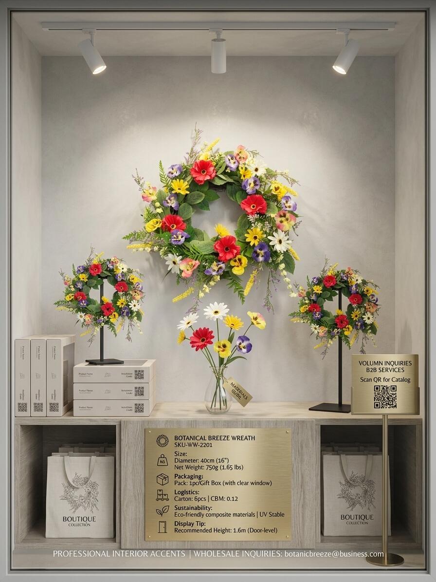 Wholesale 18" Artificial Wildflower Wreath with Pansies & Gerbera Daisies