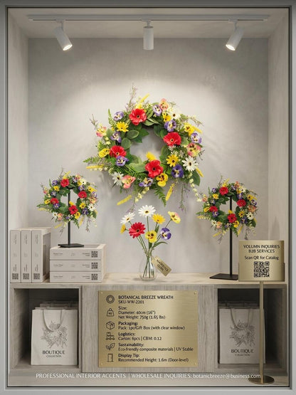 Wholesale 18" Artificial Wildflower Wreath with Pansies & Gerbera Daisies