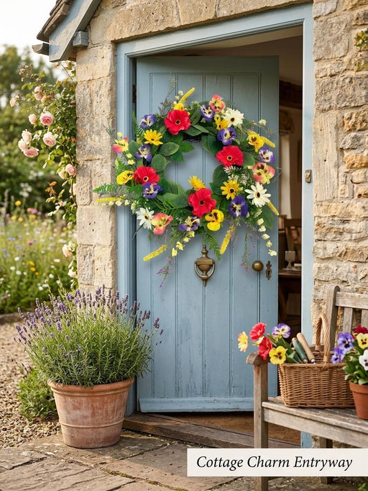 Wholesale 18" Artificial Wildflower Wreath with Pansies & Gerbera Daisies
