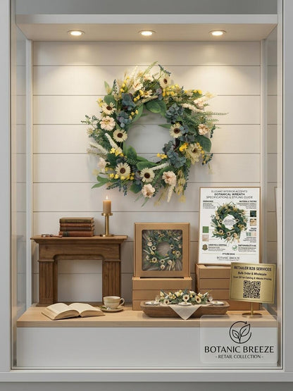 Wholesale 18" Artificial Cream Daisy & Eucalyptus Wreath