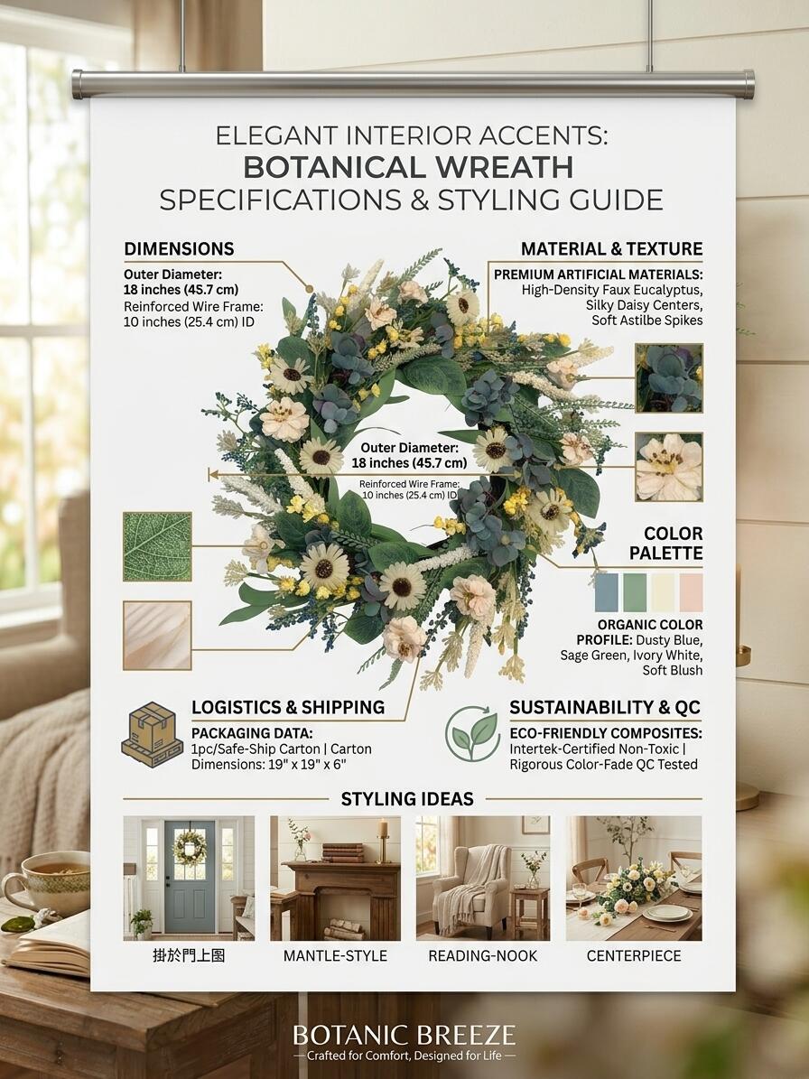Wholesale 18" Artificial Cream Daisy & Eucalyptus Wreath