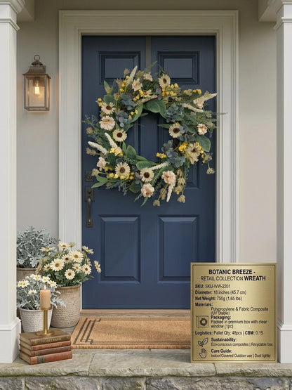 Wholesale 18" Artificial Cream Daisy & Eucalyptus Wreath