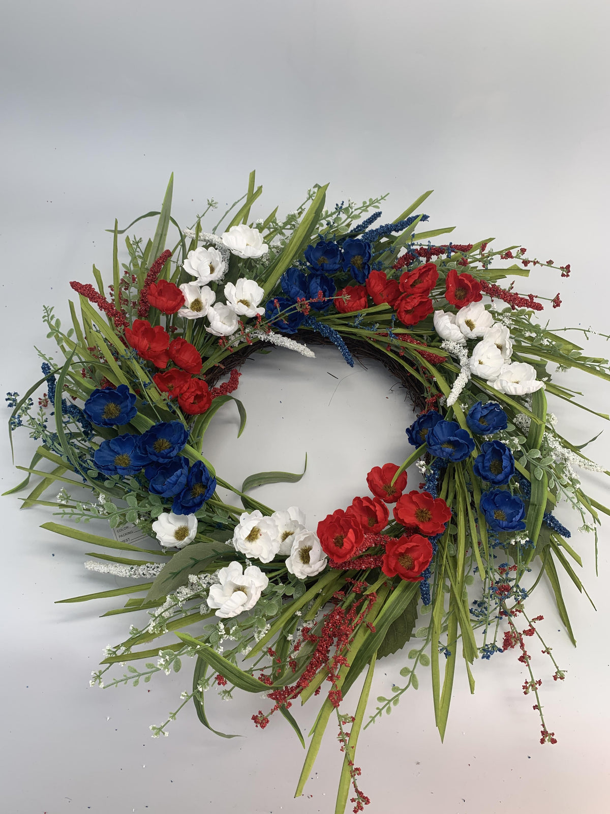 18" Artificial Patriotic Red, White, and Blue Floral Wreath
