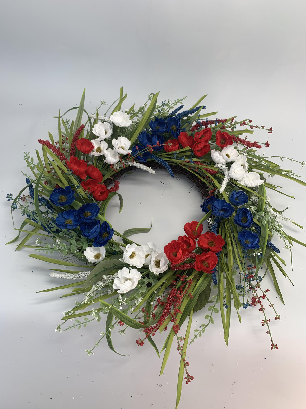 18" Artificial Patriotic Red, White, and Blue Floral Wreath