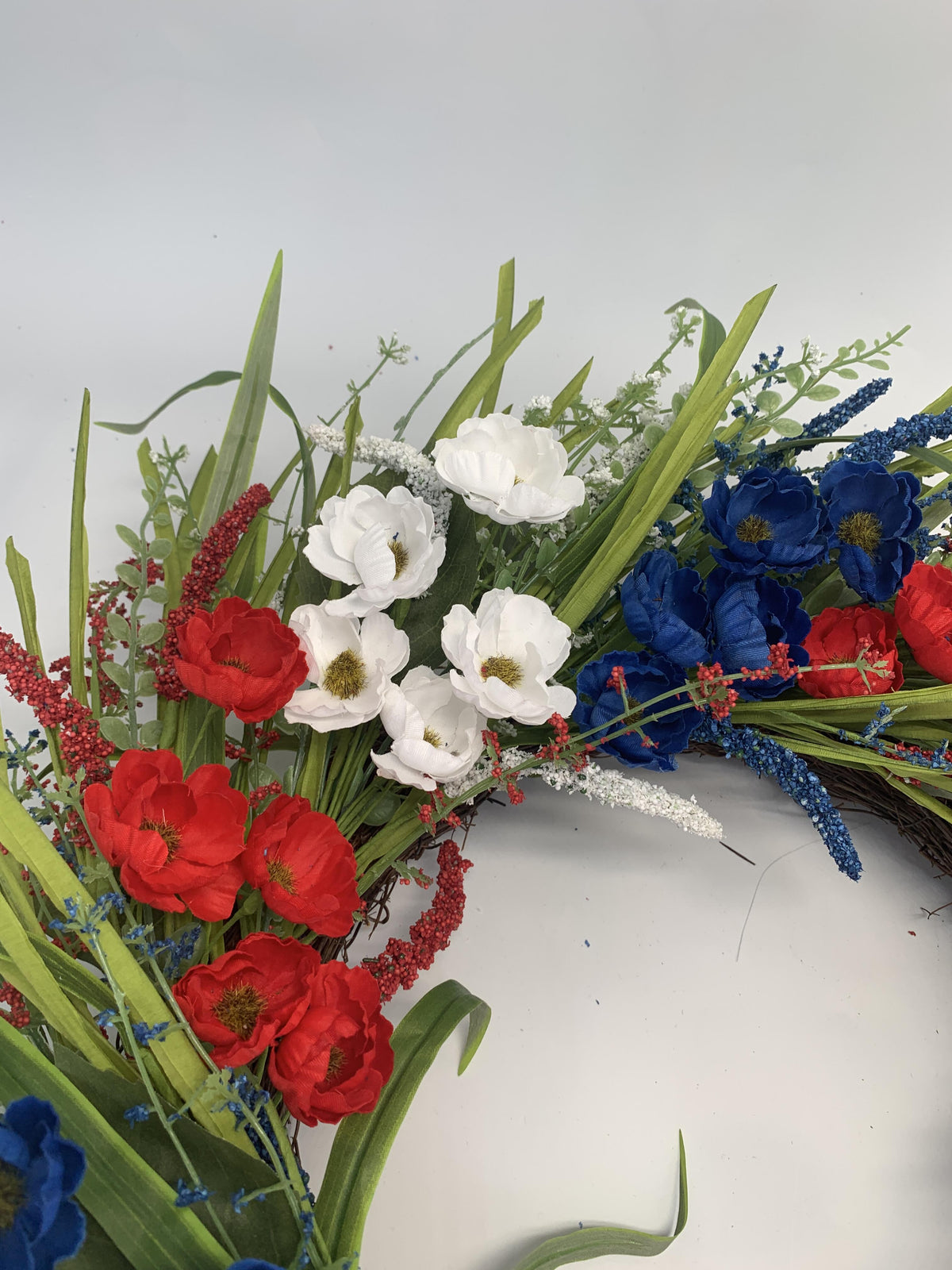 18" Artificial Patriotic Red, White, and Blue Floral Wreath