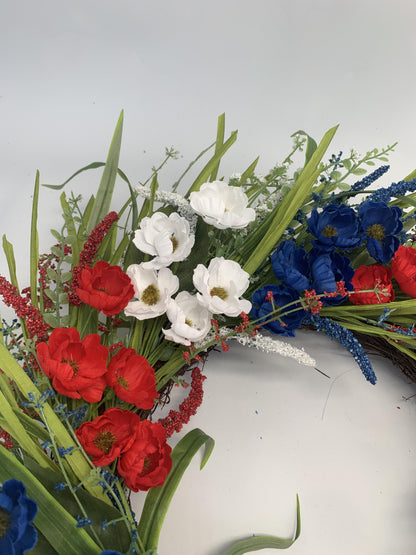 18" Artificial Patriotic Red, White, and Blue Floral Wreath