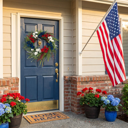18" Artificial Patriotic Red, White, and Blue Floral Wreath