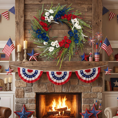 18" Artificial Patriotic Red, White, and Blue Floral Wreath