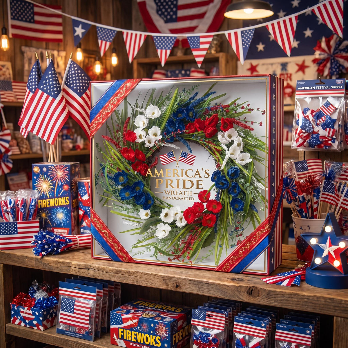 18" Artificial Patriotic Red, White, and Blue Floral Wreath